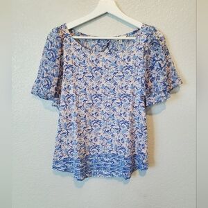 💚5/$25 Lucky Brand  Boho Floral Print Flutter Sleeve Blouse Size Small
